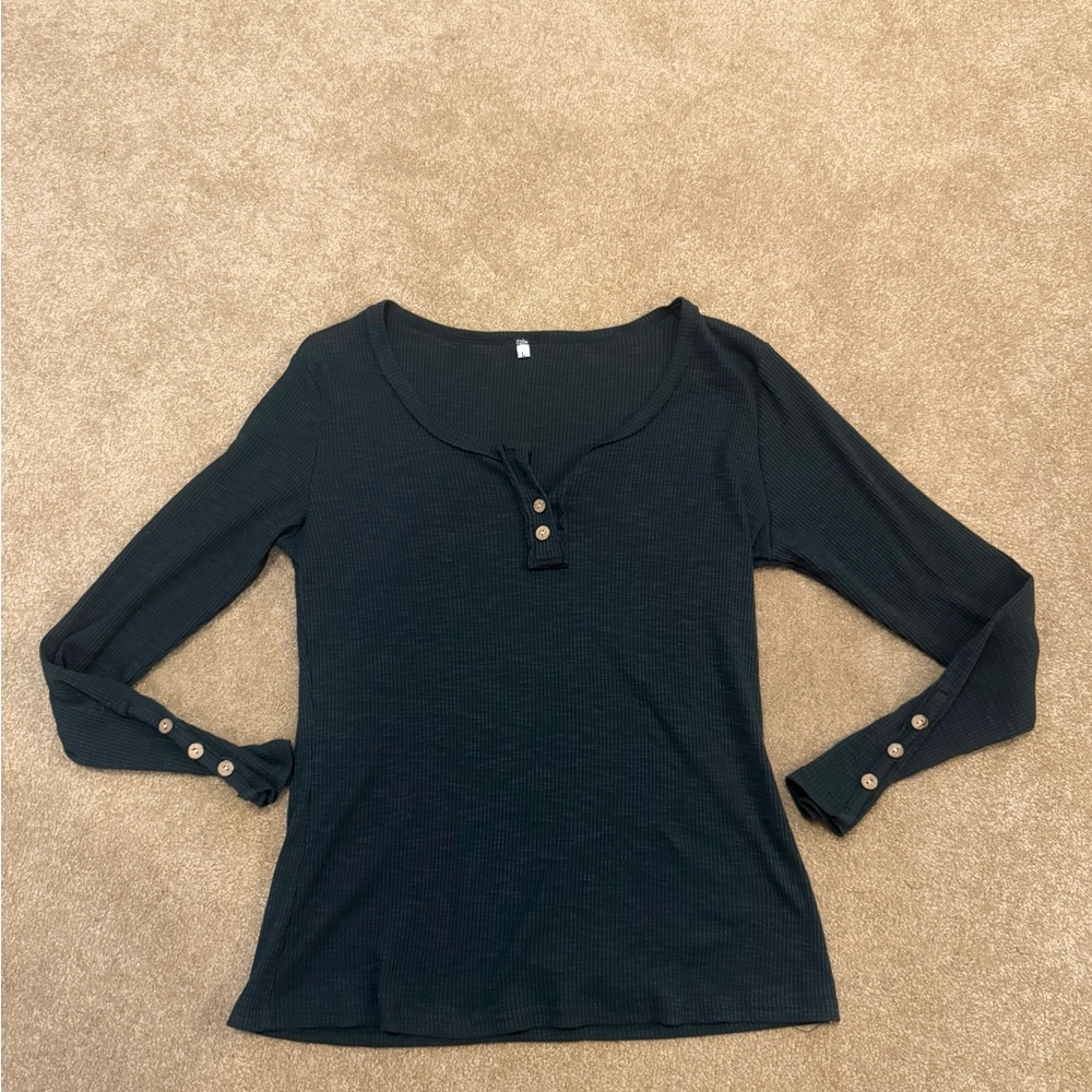 Women's Dark Green Button-Detail Top